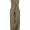 Shona Joy LUXE TIE FRONT SLEEVELESS MIDI DRESS - PINE DRESSES