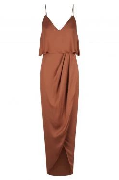 Shona Joy DRESSES LUXE COCKTAIL FRILL DRESS - MOCHA