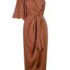 Shona Joy DRESSES LUXE TIE FRONT ONE SHOULDER DRESS - MOCHA