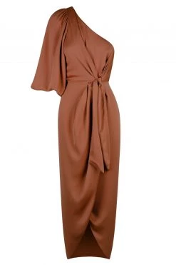 Shona Joy DRESSES LUXE TIE FRONT ONE SHOULDER DRESS - MOCHA