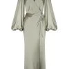 Shona Joy LA LUNE FULL SLEEVE WRAP MIDI DRESS - SAGE