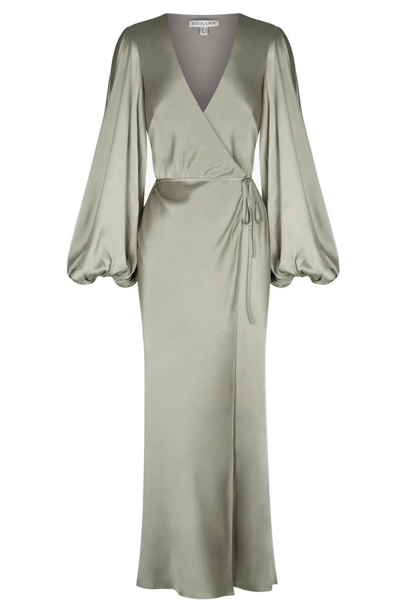 Shona Joy LA LUNE FULL SLEEVE WRAP MIDI DRESS - SAGE 1 Shona Joy LA LUNE FULL SLEEVE WRAP MIDI DRESS - SAGE