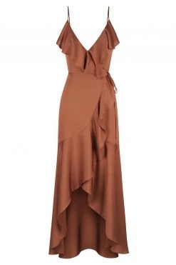 Shona Joy DRESSES LUXE BIAS FRILL WRAP DRESS - MOCHA