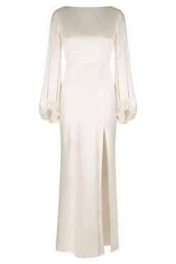 Shona Joy LA LUNE BALLOON SLEEVE BACKLESS MIDI DRESS - CREAM