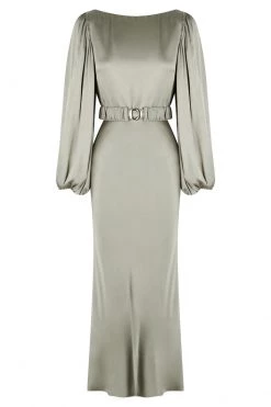 Shona Joy DRESSES LA LUNE BALLOON SLEEVE MIDI DRESS WITH BELT - SAGE