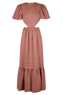 Shona Joy VEGA LINEN CUT OUT OPEN BACK MIDI DRESS - ROSE