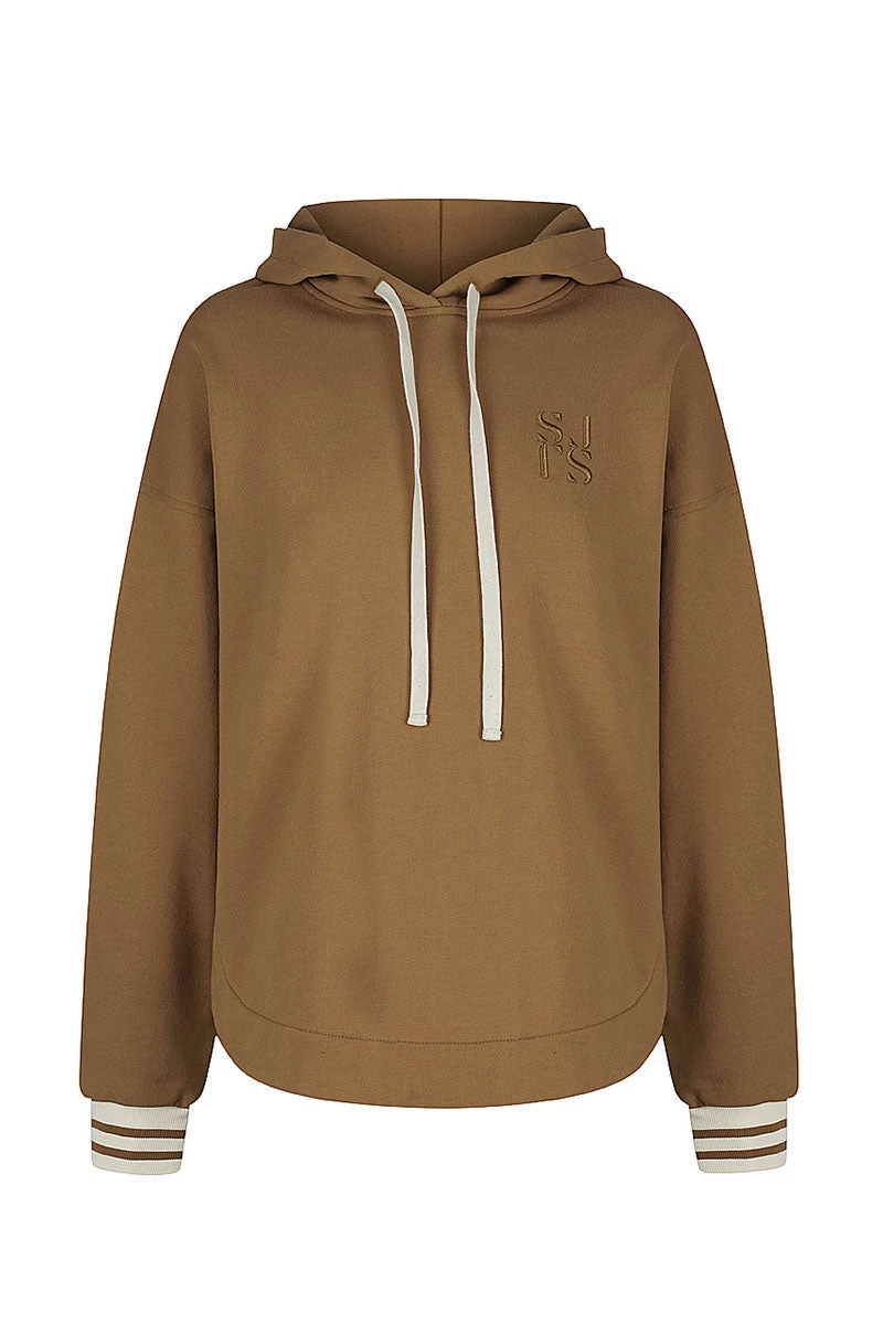 Shona Joy SJ LOGO CURVED HEM HOODIE - CUMIN TOPS 1 Shona Joy SJ LOGO CURVED HEM HOODIE - CUMIN TOPS
