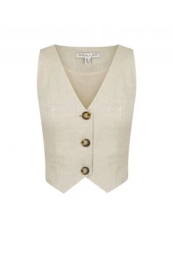 Shona Joy LUNA LINEN TAILORED FITTED VEST - NATURAL TOPS