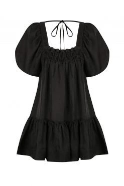 Shona Joy DRESSES BRUNA LINEN SQUARE NECK SHIRRED MINI DRESS - BLACK