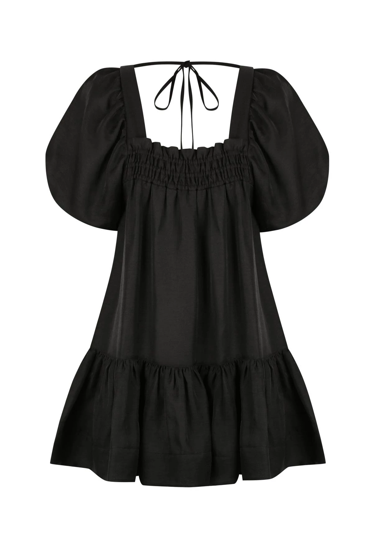 Shona Joy DRESSES BRUNA LINEN SQUARE NECK SHIRRED MINI DRESS - BLACK 1 Shona Joy DRESSES BRUNA LINEN SQUARE NECK SHIRRED MINI DRESS - BLACK