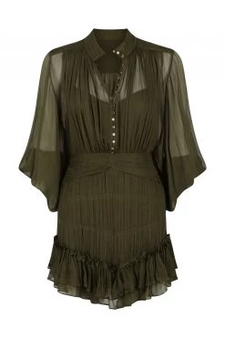 Shona Joy DRESSES SAFIRA BUTTON UP RUCHED MINI DRESS - OLIVE