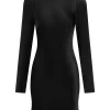 Shona Joy LA LUNE LONG SLEEVE BACKLESS MINI DRESS - BLACK