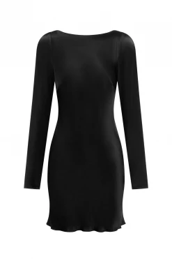 Shona Joy LA LUNE LONG SLEEVE BACKLESS MINI DRESS - BLACK