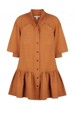 Shona Joy PRISCILA HIGH NECK UTILITY MINI DRESS - TURMERIC