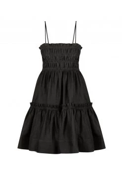 Shona Joy DRESSES BRUNA LINEN SHIRRED TIERED MINI DRESS - BLACK