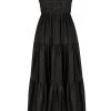 Shona Joy BRUNA LINEN OPEN BACK SHIRRED MIDI DRESS - BLACK