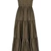 Shona Joy DRESSES BRUNA LINEN OPEN BACK SHIRRED MIDI DRESS - FOREST