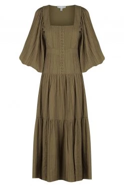 Shona Joy MILA SQUARE NECK MIDI DRESS - CUMIN DRESSES