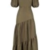 Shona Joy JULIANA LINEN SHORT SLEEVE OPEN BACK MIDI DRESS - FOREST DRESSES