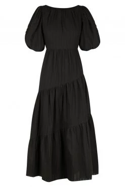 Shona Joy DRESSES ELLA SHORT SLEEVE OPEN BACK MIDI DRESS - COAL