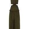 Shona Joy SAFIRA HIGH NECK CUT OUT MIDI DRESS - OLIVE