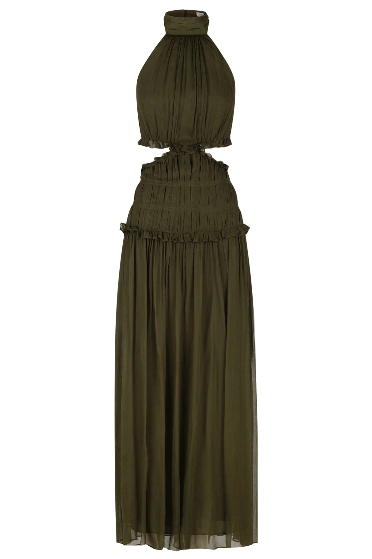 Shona Joy SAFIRA HIGH NECK CUT OUT MIDI DRESS - OLIVE 1 Shona Joy SAFIRA HIGH NECK CUT OUT MIDI DRESS - OLIVE