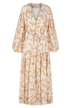 Shona Joy FLOR LINEN BALLOON SLEEVE DRAWSTRING MIDI DRESS