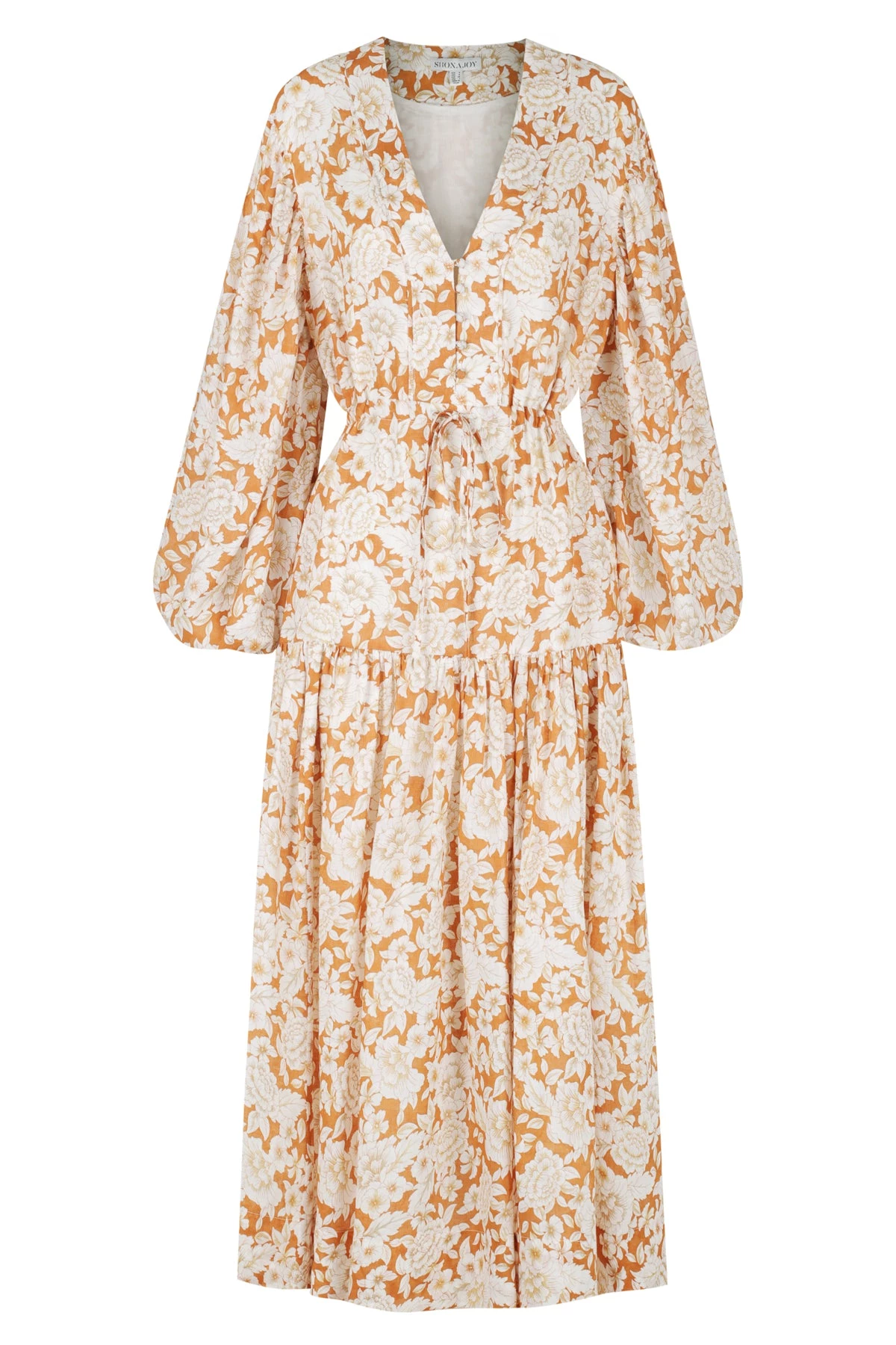 Shona Joy FLOR LINEN BALLOON SLEEVE DRAWSTRING MIDI DRESS 1 Shona Joy FLOR LINEN BALLOON SLEEVE DRAWSTRING MIDI DRESS