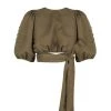 Shona Joy TOPS JULIANA LINEN SHORT SLEEVE TIE BACK CROP TOP - FOREST