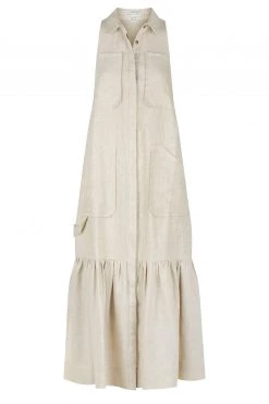 Shona Joy LUNA LINEN SLEEVELESS MIDI DRESS - NATURAL