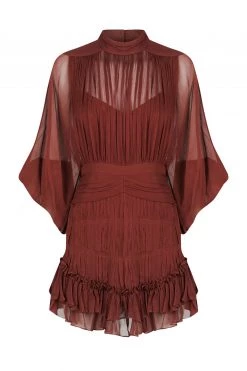 Shona Joy DRESSES SAFIRA LONG SLEEVE MINI DRESS - SANGRIA