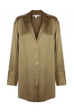 Shona Joy LA LUNE LOUNGE SHIRT DRESS - WARM OLIVE