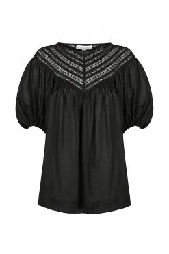 Shona Joy TOPS ADRIANA LINEN SHORT SLEEVE BLOUSE - BLACK