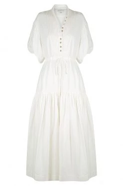 Shona Joy PRISCILA PIN TUCK SHORT SLEEVE MIDI DRESS - RICE DRESSES