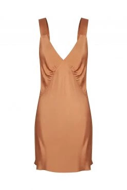 Shona Joy LA LUNE LOUNGE PLUNGED SLIP DRESS - COPPER