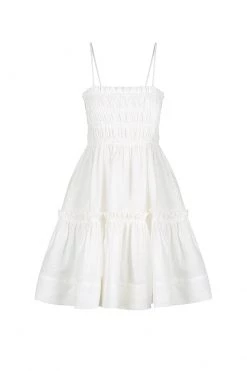 Shona Joy DRESSES BRUNA LINEN SHIRRED TIERED MINI DRESS - IVORY