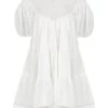 Shona Joy ADRIANA LINEN SHORT SLEEVE TIERED MINI DRESS - RICE