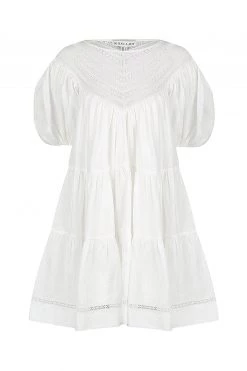 Shona Joy ADRIANA LINEN SHORT SLEEVE TIERED MINI DRESS - RICE