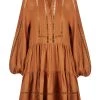Shona Joy DRESSES JOANA LINEN PIN TUCK TUXEDO MINI DRESS - RUST