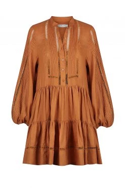 Shona Joy DRESSES JOANA LINEN PIN TUCK TUXEDO MINI DRESS - RUST