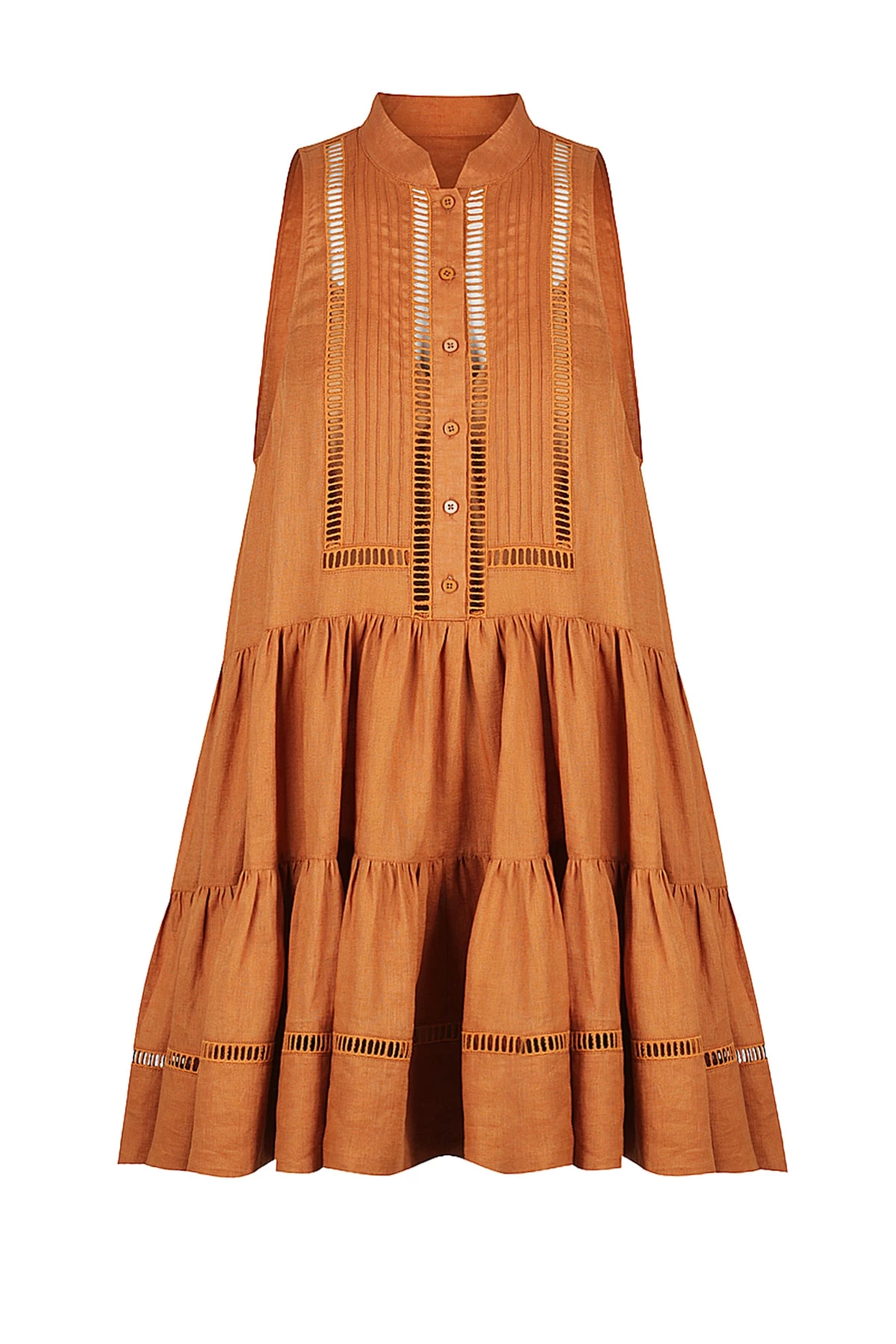 Shona Joy JOANA LINEN PIN TUCK SLEEVELESS MINI DRESS - RUST DRESSES 1 Shona Joy JOANA LINEN PIN TUCK SLEEVELESS MINI DRESS - RUST DRESSES