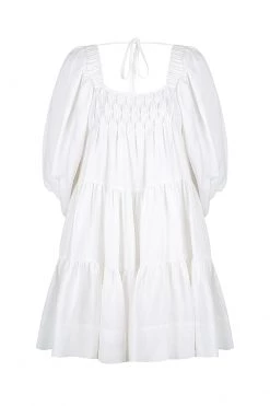 Shona Joy PAULINA LINEN SQUARE NECK TIERED MINI DRESS - IVORY DRESSES