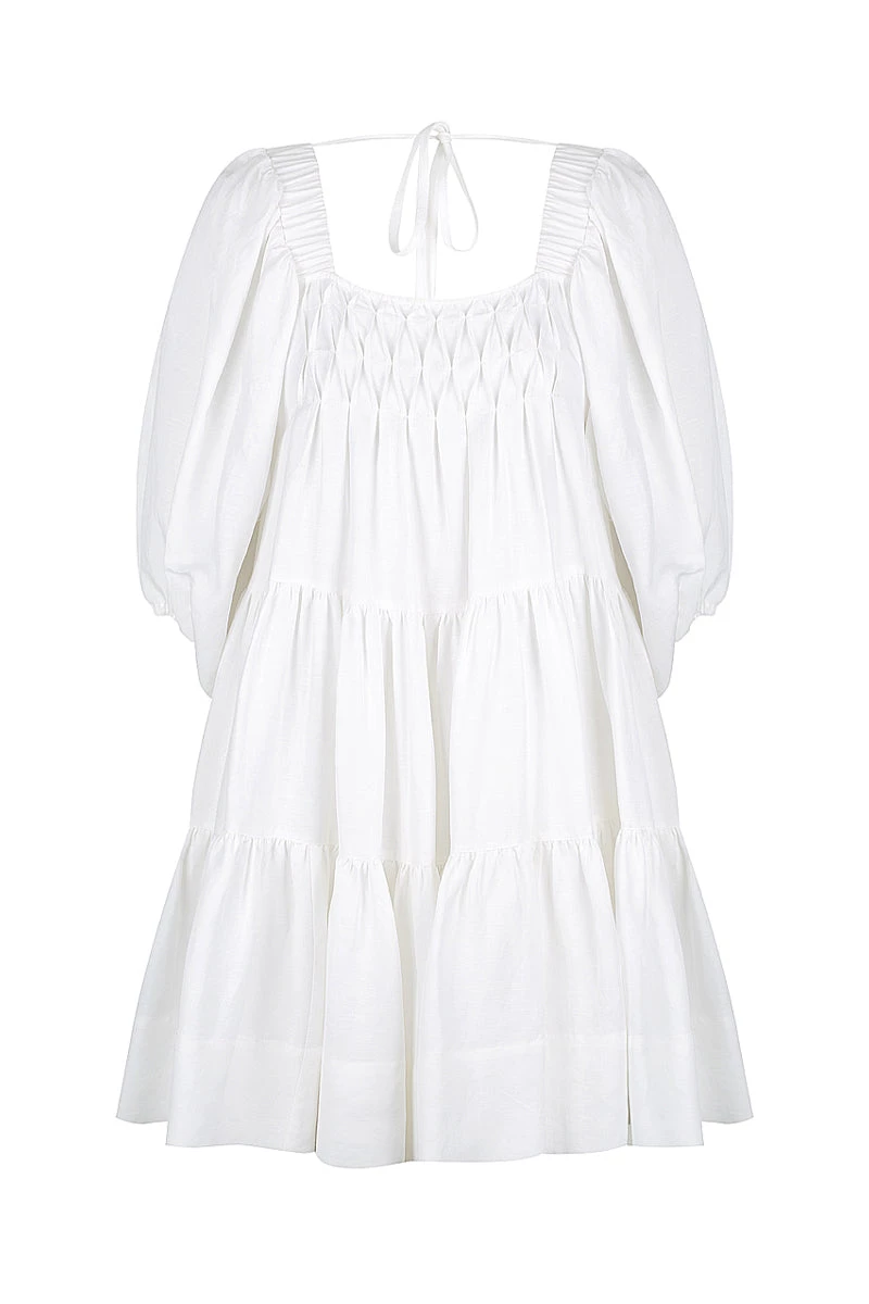 Shona Joy PAULINA LINEN SQUARE NECK TIERED MINI DRESS - IVORY DRESSES 1 Shona Joy PAULINA LINEN SQUARE NECK TIERED MINI DRESS - IVORY DRESSES
