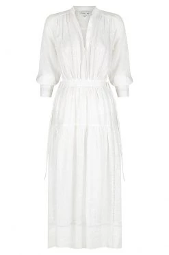 Shona Joy DRESSES ADRIANA LINEN LONG SLEEVE MIDI DRESS - RICE