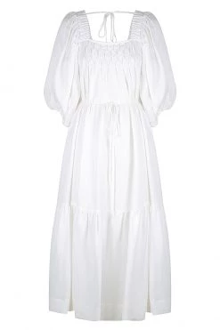 Shona Joy DRESSES PAULINA LINEN SQUARE NECK TIERED MIDI DRESS - IVORY