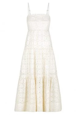 Shona Joy DRESSES FRYDA LINEN OPEN BACK TIERED MIDI DRESS - RICE