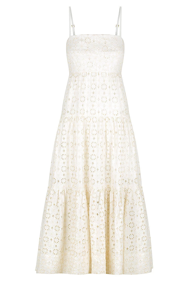 Shona Joy DRESSES FRYDA LINEN OPEN BACK TIERED MIDI DRESS - RICE 1 Shona Joy DRESSES FRYDA LINEN OPEN BACK TIERED MIDI DRESS - RICE