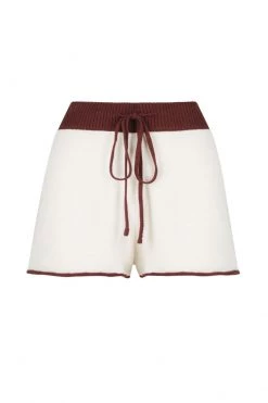 Shona Joy KNITWEAR MALENA DRAWSTRING SHORT - SANGRIA/CREAM