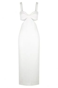 Shona Joy SIMONE GATHERED CUT OUT MIDI DRESS - IVORY