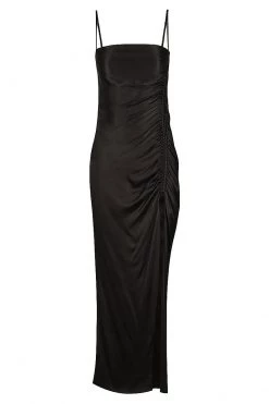 Shona Joy THALIA BIAS RUCHED MIDI DRESS - BLACK